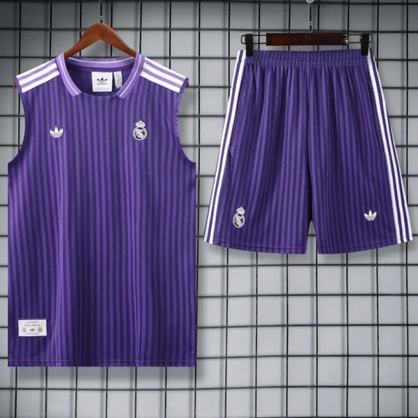 Real Madrid 2025/26 Purple White Sleeveless Shorts - Front View Real Madrid 2025/26 Purple White Sleeveless Shorts - Front View | KFCOOL