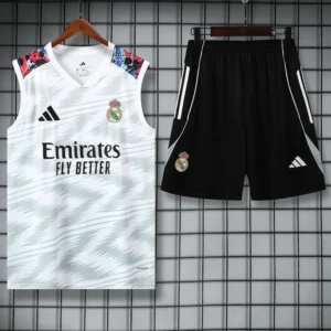 Real Madrid 2025/26 White Red Sleeveless Shorts - Front View Real Madrid 2025/26 White Red Sleeveless Shorts - Front View | KFCOOL