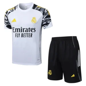 Real Madrid 2025/26 White Black Training Short Suit - Front View Real Madrid 2025/26 White Black Training Short Suit - Front View | KFCOOL