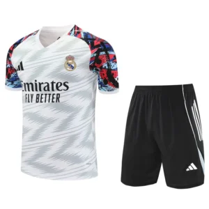 Real Madrid 2025/26 White Red Training Short Suit - Front View Real Madrid 2025/26 White Red Training Short Suit - Front View | KFCOOL
