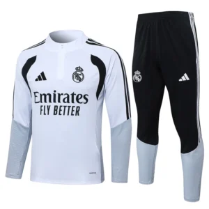 Real Madrid 2026/27 White Black Half Pull Tracksuit - Front View Real Madrid 2026/27 White Black Half Pull Tracksuit - Front View | KFCOOL