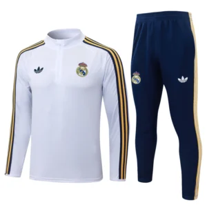 Real Madrid 2026/27 White Yellow Half Pull Tracksuit - Front View Real Madrid 2026/27 White Yellow Half Pull Tracksuit - Front View | KFCOOL