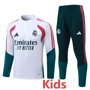 Real Madrid 2026/27 White Red Kids Half Pull Tracksuit - Front View | KFCOOL
