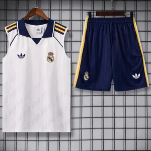 Real Madrid 2026/27 White Blue Sleeveless Shorts - Front View Real Madrid 2026/27 White Blue Sleeveless Shorts - Front View | KFCOOL