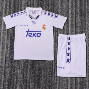 Real Madrid 1994/96 Retro Home Kids Kit Fan Version - Front View Real Madrid 1994/96 Retro Home Kids Kit Fan Version - Front View | KFCOOL