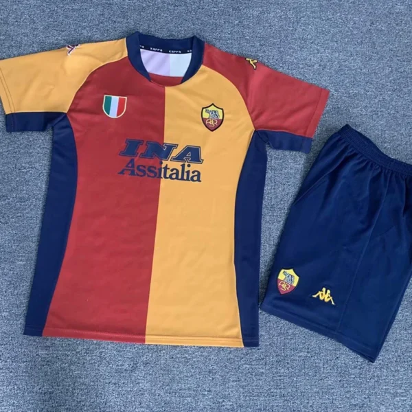 Roma 2001/02 Retro Home Kids Kit Fan Version - Front View - KFCool – Football Jerseys & Soccer Kits Store Roma 2001/02 Retro Home Kids Kit Fan Version - Front View | KFCOOL