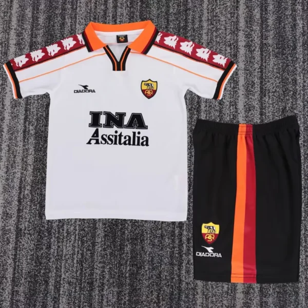 Roma 1998/99 Retro Away Kids Kit Fan Version - Front View - KFCool – Football Jerseys & Soccer Kits Store Roma 1998/99 Retro Away Kids Kit Fan Version - Front View | KFCOOL