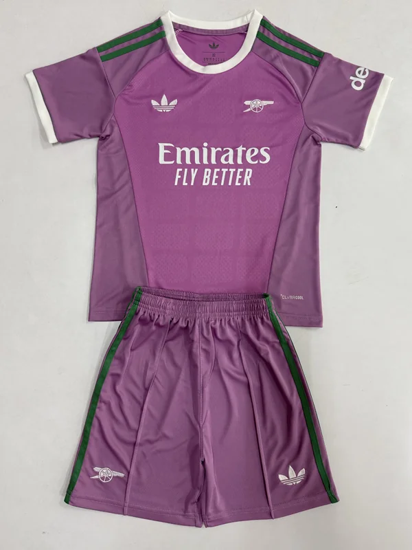 Arsenal 2026/27 Goalkeeper Pink Purple Kids Kit Fan Version - Front View | KFCOOL