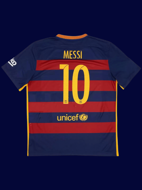 Lionel Messi #10 Barcelona 2015/16 Retro Home Jersey Fan Version - Back View Lionel Messi #10 Barcelona 2015/16 Retro Home Jersey Fan Version - Back View | KFCOOL