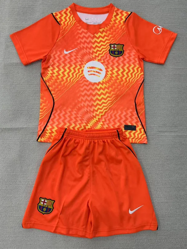 Barcelona 2026/27 Goalkeeper Orange Kids Kit Fan Version - Front View | KFCOOL
