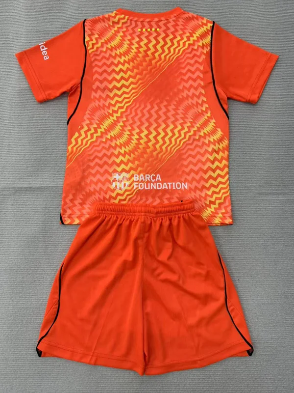 Barcelona 2026/27 Goalkeeper Orange Kids Kit Fan Version - Back View | KFCOOL