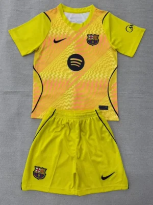 Barcelona 2026/27 Goalkeeper Yellow Red Kids Kit Fan Version - Front View | KFCOOL