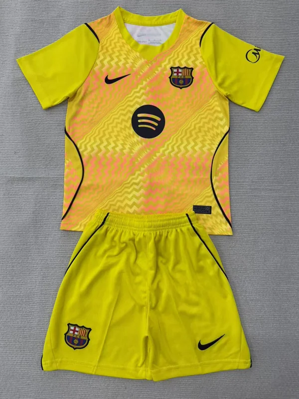 Barcelona 2026/27 Goalkeeper Yellow Red Kids Kit Fan Version - Front View | KFCOOL