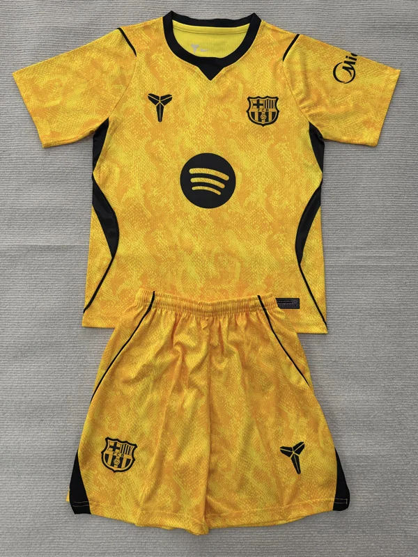 Barcelona 2026/27 Goalkeeper Yellow Kids Kit Fan Version - Front View | KFCOOL