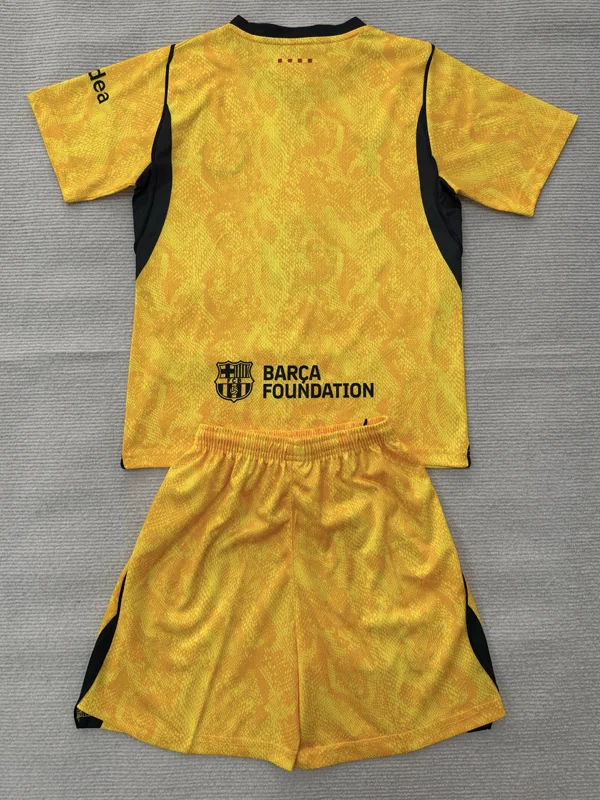 Barcelona 2026/27 Goalkeeper Yellow Kids Kit Fan Version - Back View | KFCOOL