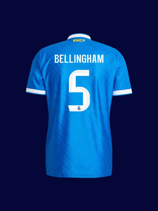 Jude Bellingham #5 Real Madrid 2025/26 Away Blue Jersey Player Version - Back View Jude Bellingham #5 Real Madrid 2025/26 Away Blue Jersey Player Version - Back View | KFCOOL