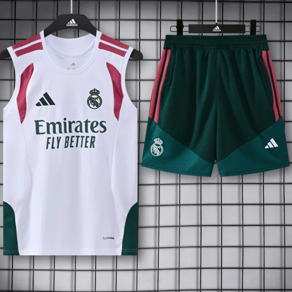 Real Madrid 2026/27 White Green Sleeveless Shorts - Front View Real Madrid 2026/27 White Green Sleeveless Shorts - Front View | KFCOOL